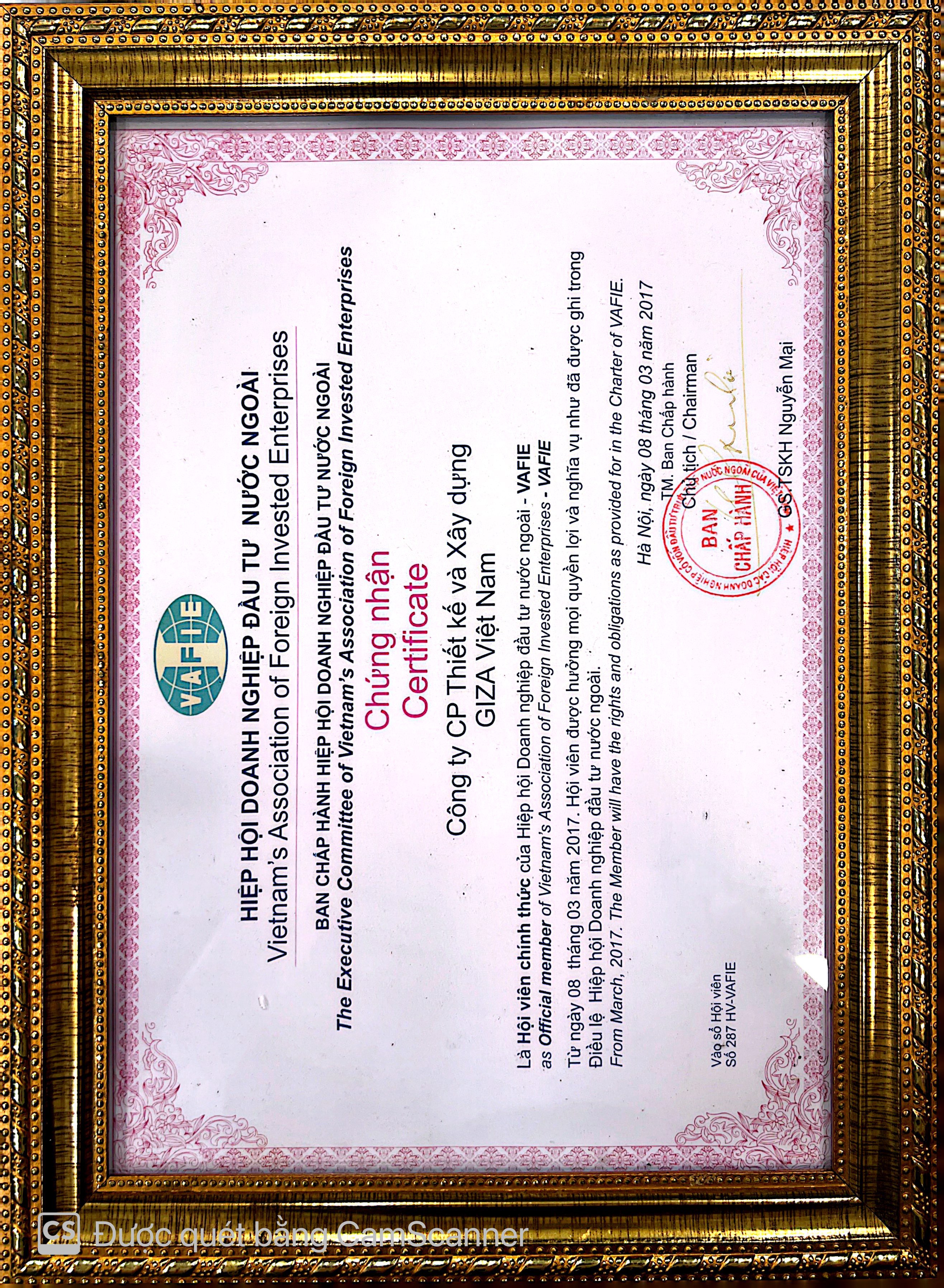 31. Giấy chứng nhận thành viên Vafie